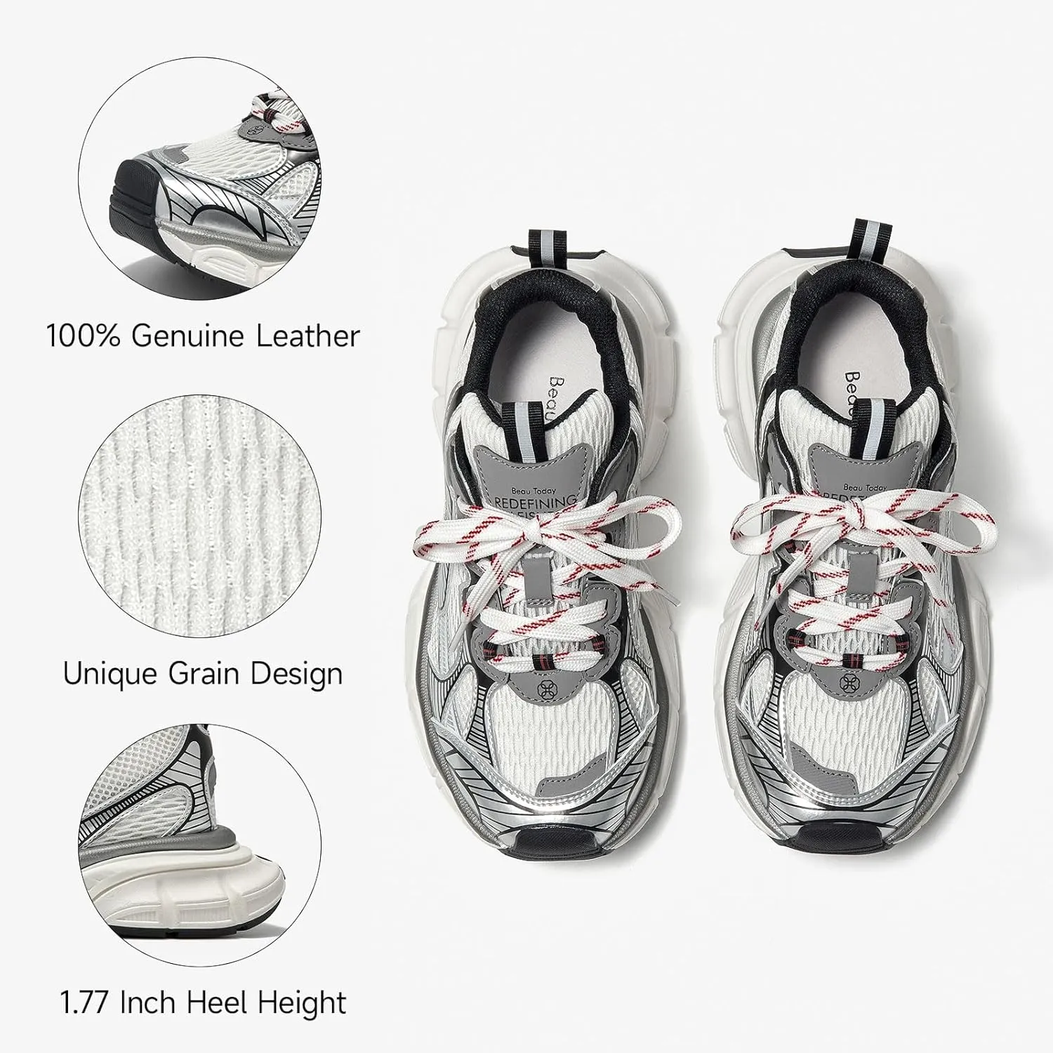 BEAU TODAY Womens Chunky Sneakers,Fashion Sneakers for Women,Lace-up Air Mesh Chunky Walking Tennis Shoes Treny Dad Sneakers