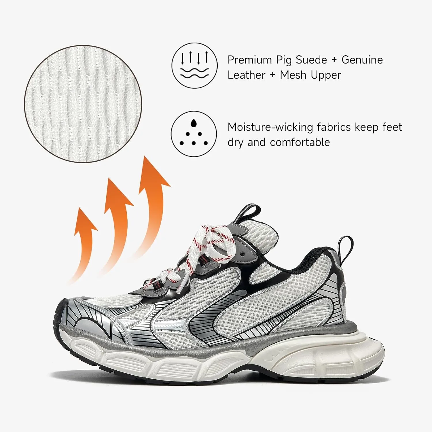 BEAU TODAY Womens Chunky Sneakers,Fashion Sneakers for Women,Lace-up Air Mesh Chunky Walking Tennis Shoes Treny Dad Sneakers