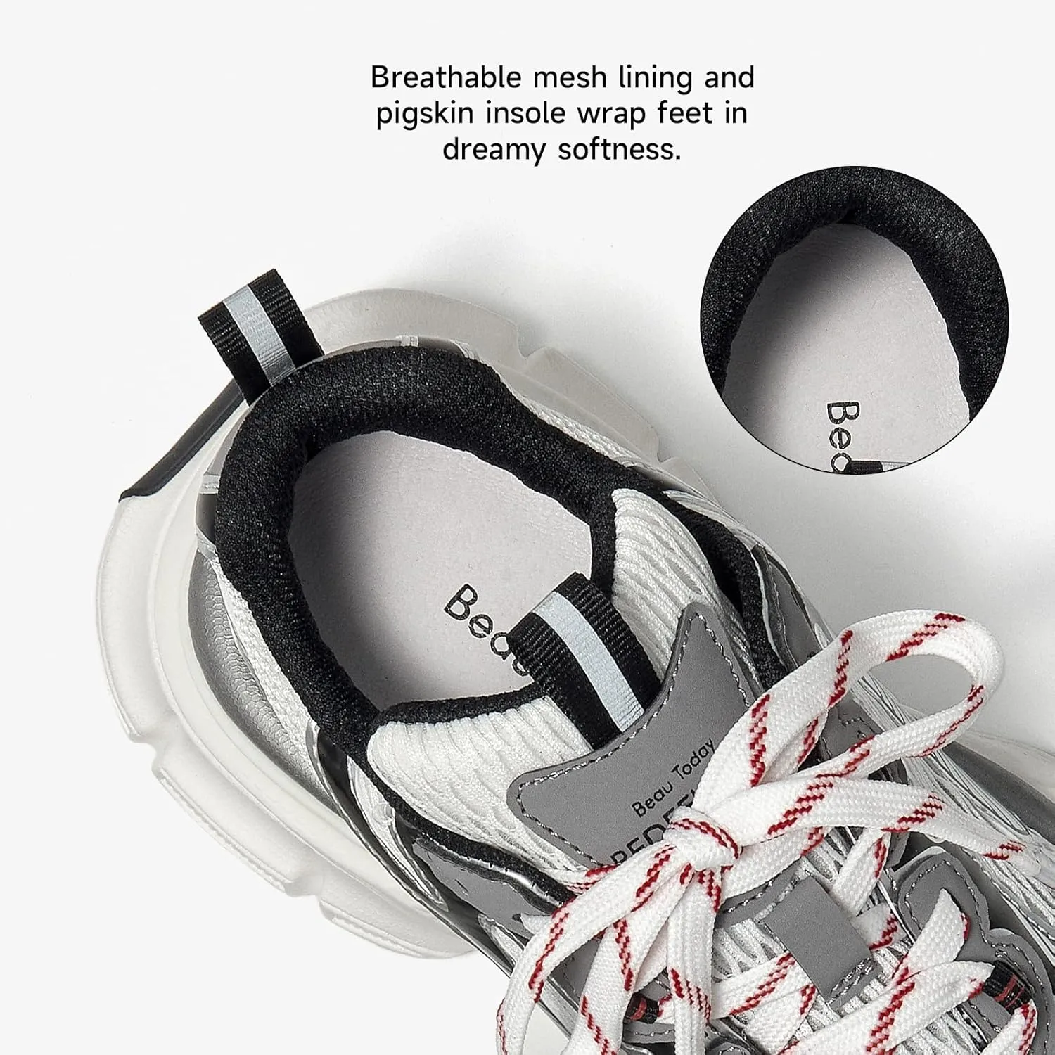 BEAU TODAY Womens Chunky Sneakers,Fashion Sneakers for Women,Lace-up Air Mesh Chunky Walking Tennis Shoes Treny Dad Sneakers