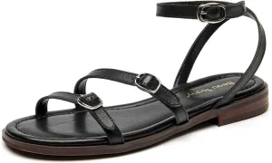 BEAU TODAY Womens Flat Sandals,Strappy Leather Summer Sandals for Women, Comfortable Slingback Cute Dressy Sandals for Beach Vacation Casual Walking