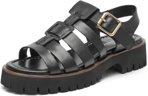 BEAU TODAY Women's Platform Fisherman Sandals, Chunky Gladiator Sandals for Women, Casual Open Toe Leather Sandals, Comfortable Lightweight Dressy Sandals with Ankle Buckle