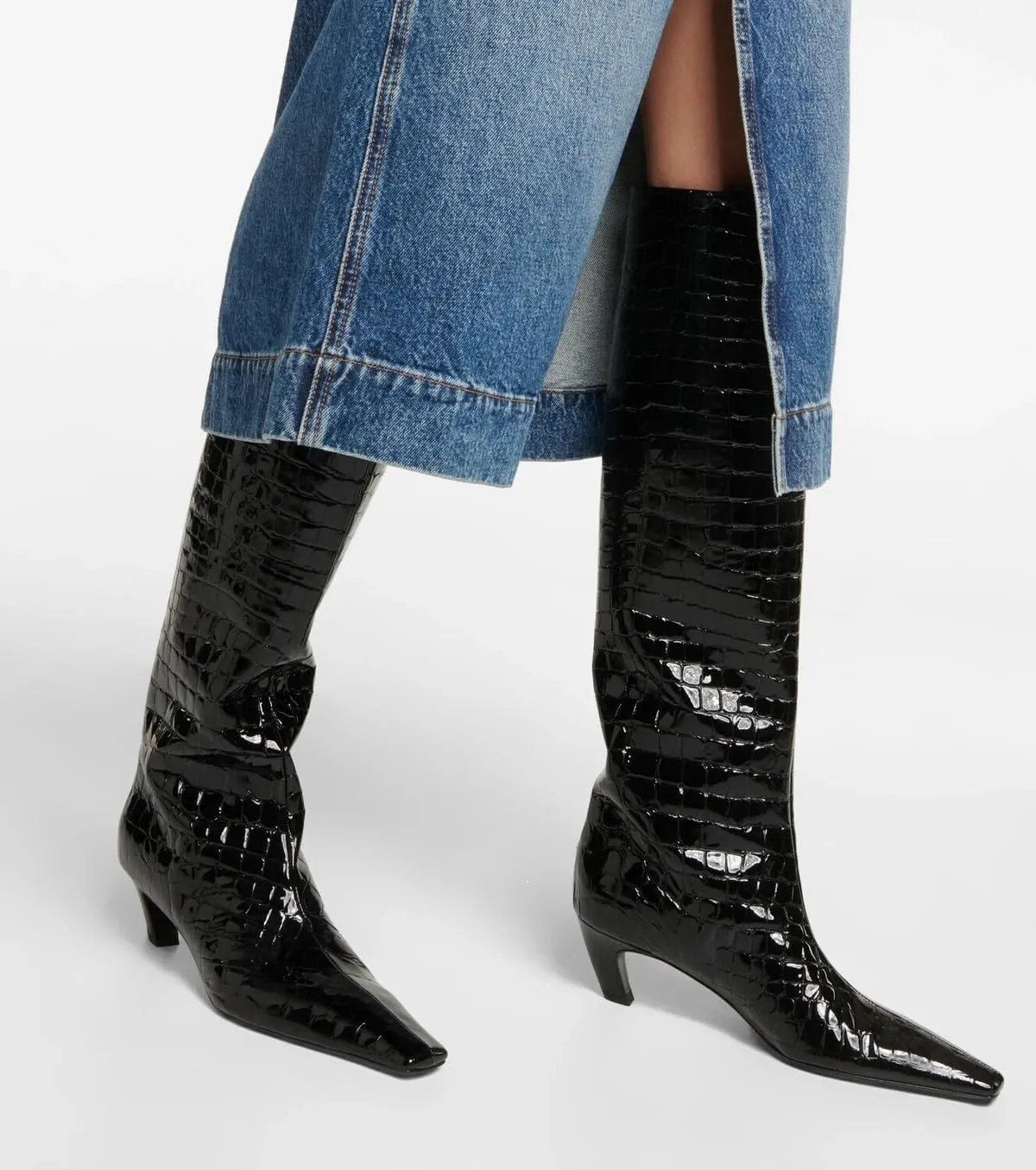 Beauty Cry Knee High Boots Women Square Toe Low Kitten Heel Tall Boots