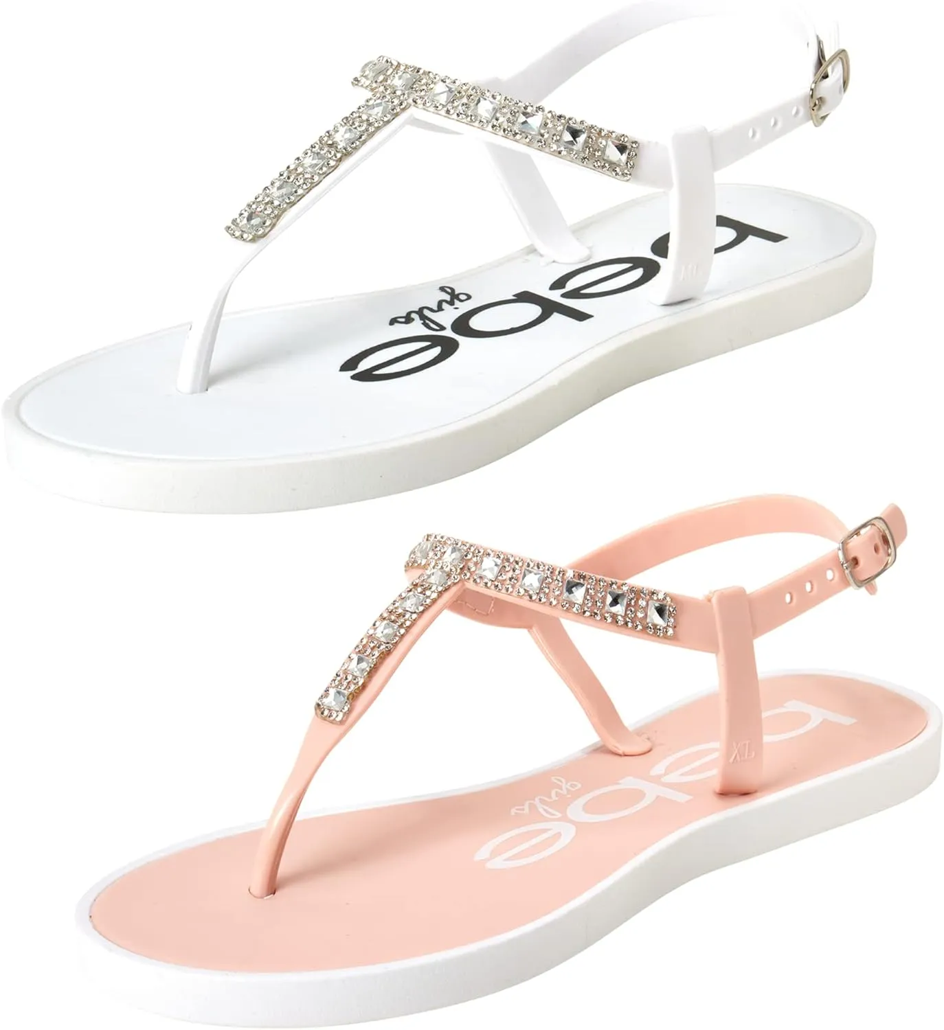 bebe Girls' Sandals - 2 Pack Open Toe Summer Flat Dress Thong T-Strap Sandals with Adjustable Ankle Strap and Cushioned Sole