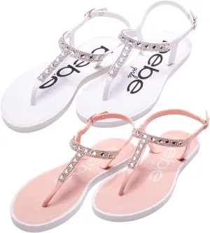 bebe Girls' Sandals - 2 Pack Open Toe Summer Flat Dress Thong T-Strap Sandals with Adjustable Ankle Strap and Cushioned Sole