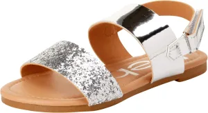 bebe Girls Sandals - Big girl and Toddler Girl Sandals with Durable Leather and Glitter Straps, Summer Dress Shoes for Girls