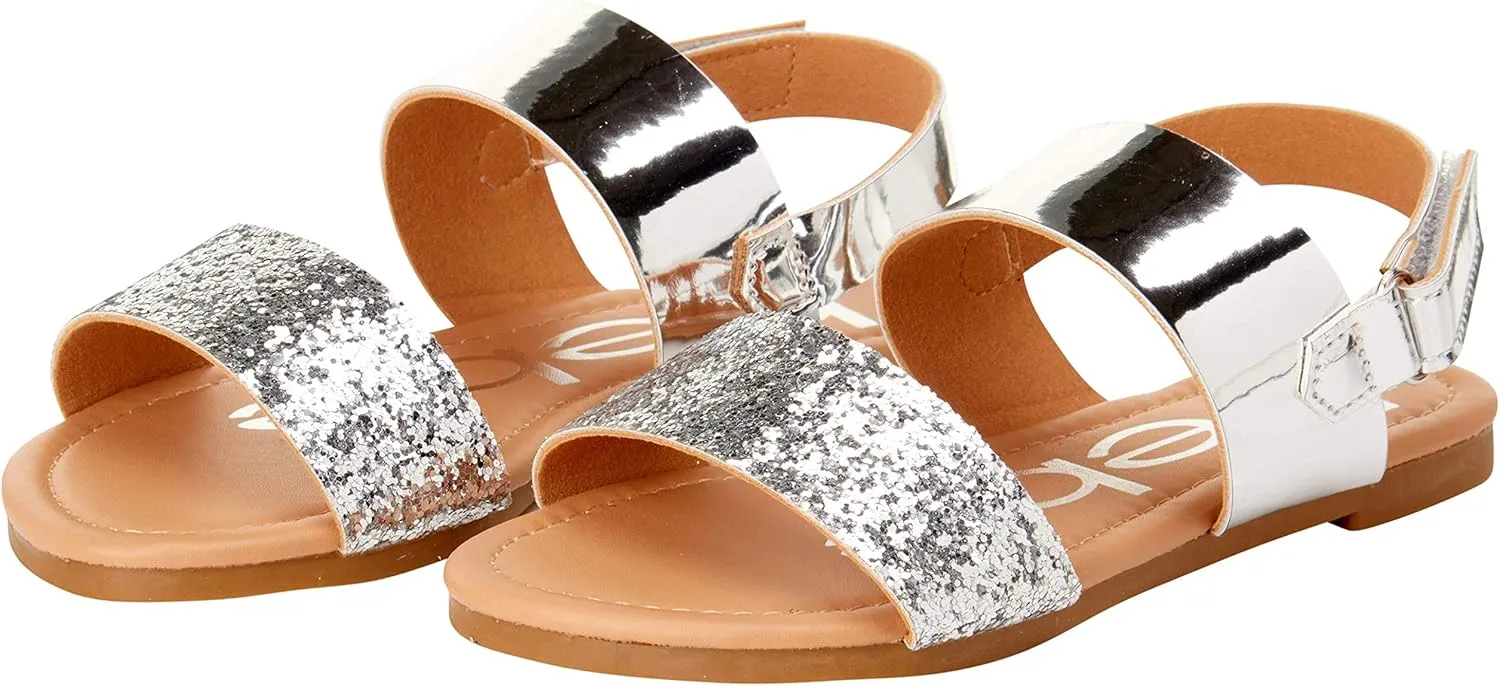 bebe Girls Sandals - Big girl and Toddler Girl Sandals with Durable Leather and Glitter Straps, Summer Dress Shoes for Girls