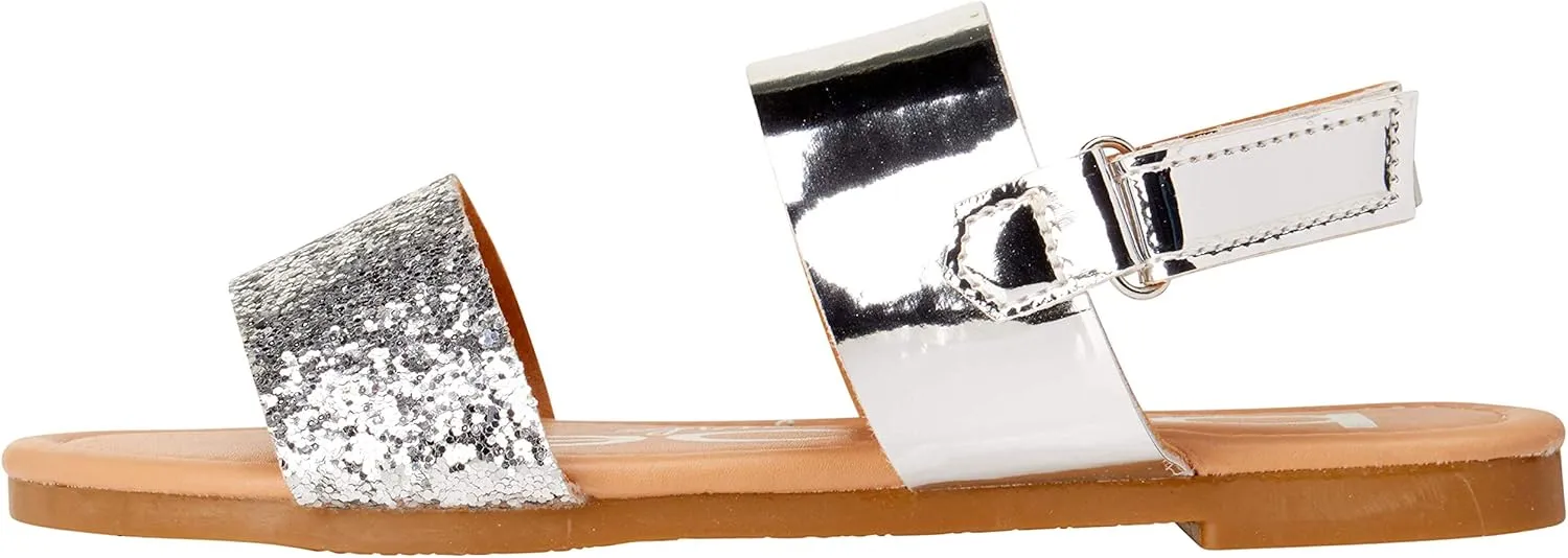 bebe Girls Sandals - Big girl and Toddler Girl Sandals with Durable Leather and Glitter Straps, Summer Dress Shoes for Girls