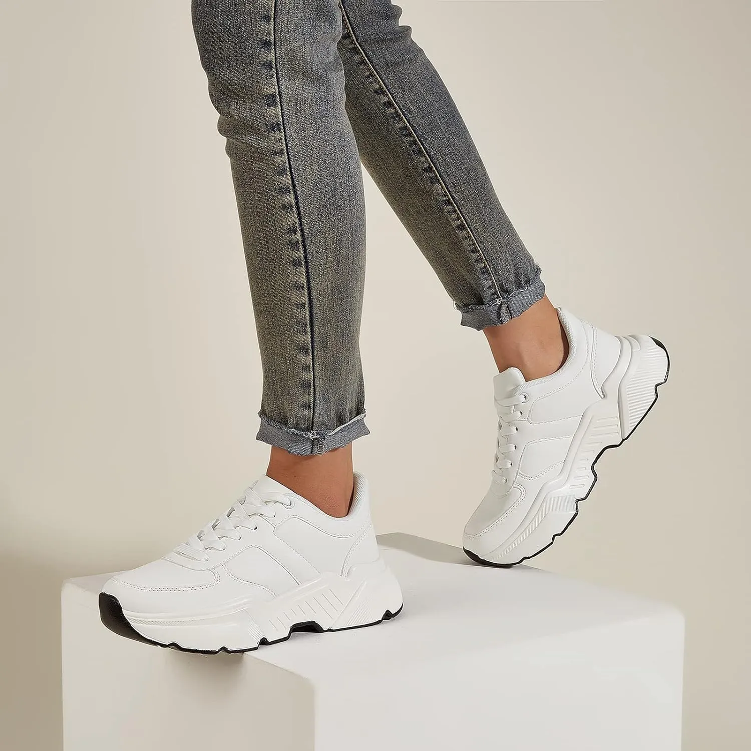 BELOS Women's Platform Chunky Sneakers Fashion Dad Sneakers Casual Lace Up Comfortable Lightweigt Walking Shoes