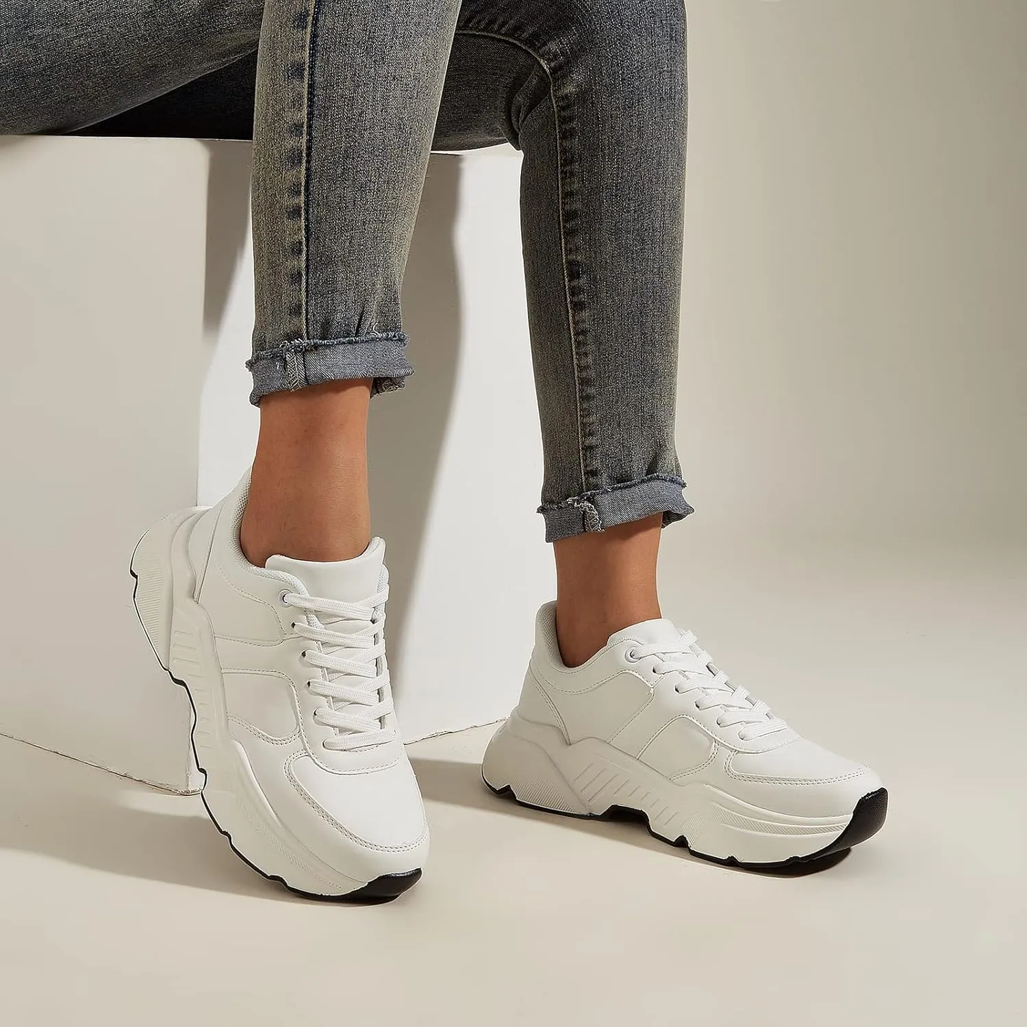 BELOS Women's Platform Chunky Sneakers Fashion Dad Sneakers Casual Lace Up Comfortable Lightweigt Walking Shoes