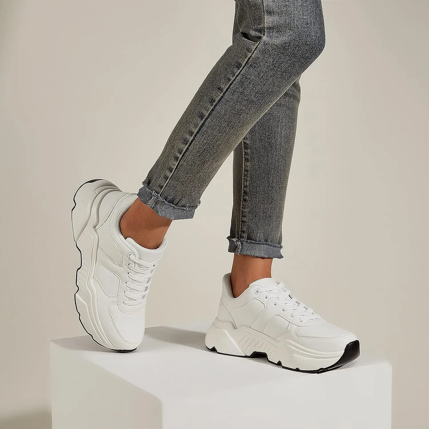 BELOS Women's Platform Chunky Sneakers Fashion Dad Sneakers Casual Lace Up Comfortable Lightweigt Walking Shoes