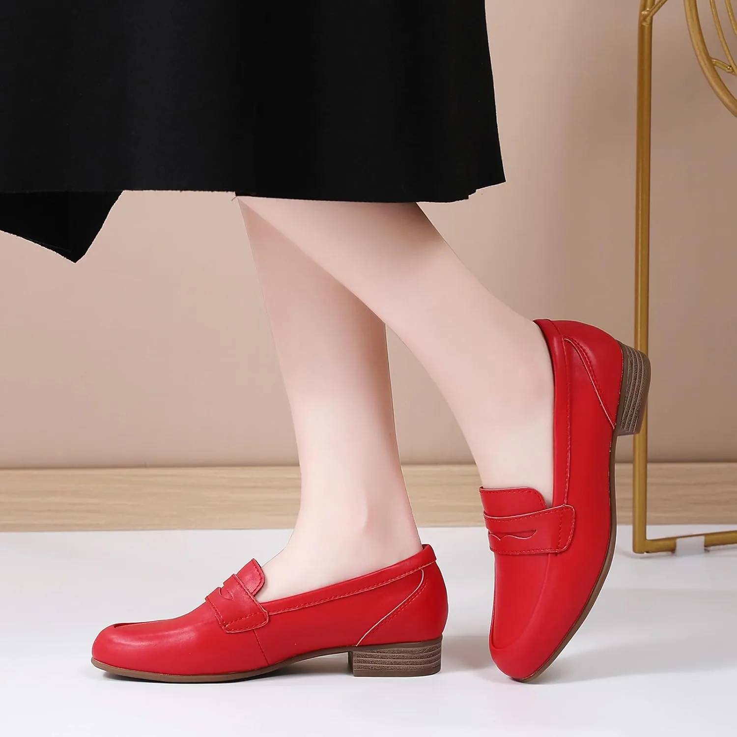 Black Women's Loafers & Slip-ons Flats Penny Round Toe Non-Slip Classic Business Casual Comfortable Dressy Office Work Slip On Shoes