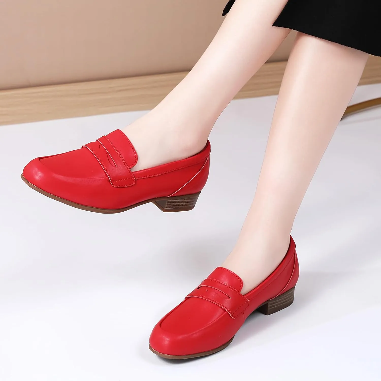 Black Women's Loafers & Slip-ons Flats Penny Round Toe Non-Slip Classic Business Casual Comfortable Dressy Office Work Slip On Shoes
