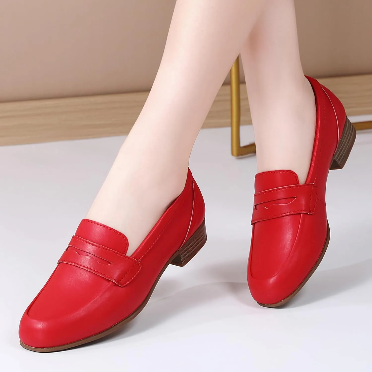 Black Women's Loafers & Slip-ons Flats Penny Round Toe Non-Slip Classic Business Casual Comfortable Dressy Office Work Slip On Shoes