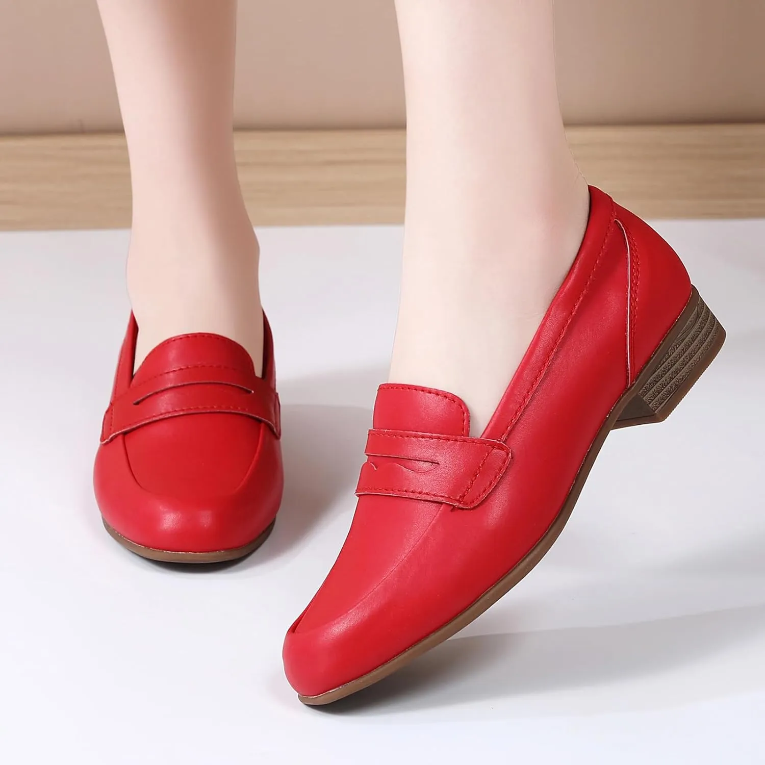 Black Women's Loafers & Slip-ons Flats Penny Round Toe Non-Slip Classic Business Casual Comfortable Dressy Office Work Slip On Shoes