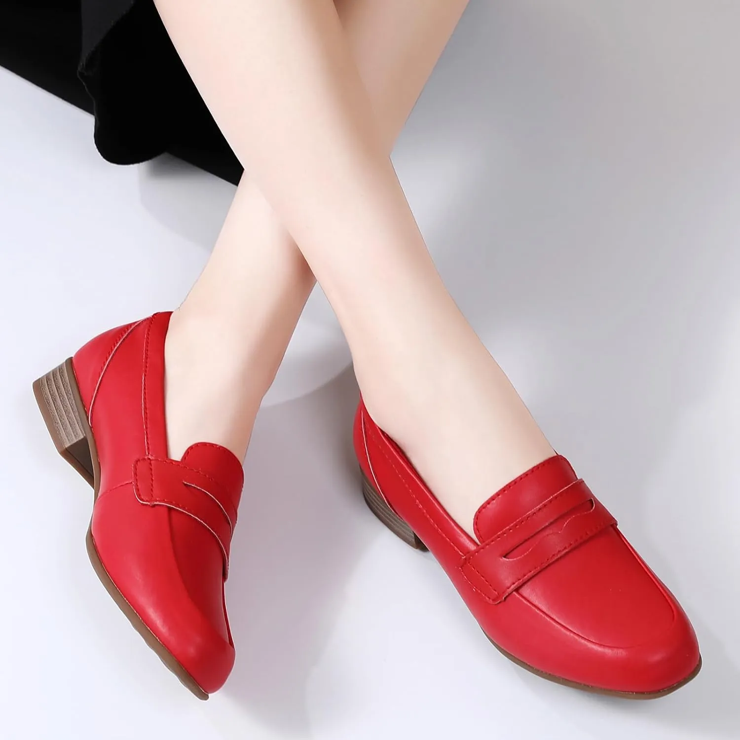 Black Women's Loafers & Slip-ons Flats Penny Round Toe Non-Slip Classic Business Casual Comfortable Dressy Office Work Slip On Shoes