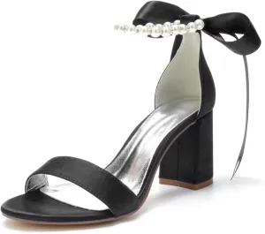 Block Heel Bridal Shoes Open Toe Pearl Heels Wedding Shoes for Bride Wedding Sandals Bride Heels