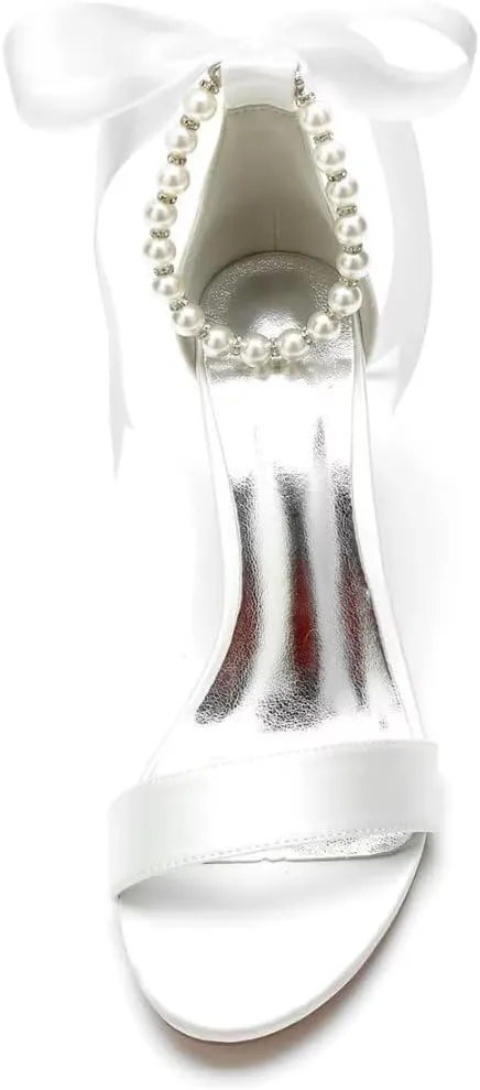 Block Heel Bridal Shoes Open Toe Pearl Heels Wedding Shoes for Bride Wedding Sandals Bride Heels