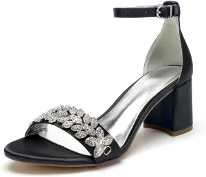 Block Heel Wedding Sandals Shoes for Bride Open Toe Crystals Formal Party Heels Sandal 1151-3