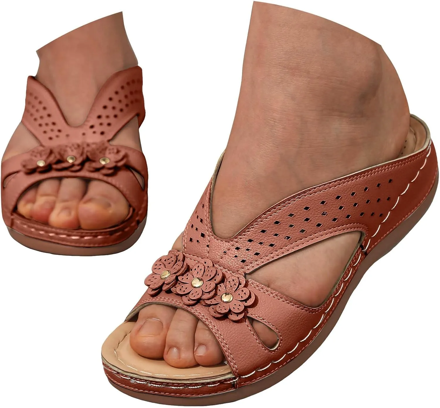 Bohemian Sandals for Women Wedge Shoes 2025 Arch Support Open Toe Fish Mouth Mesh Breathable Slides Lightweight Platform Shoe