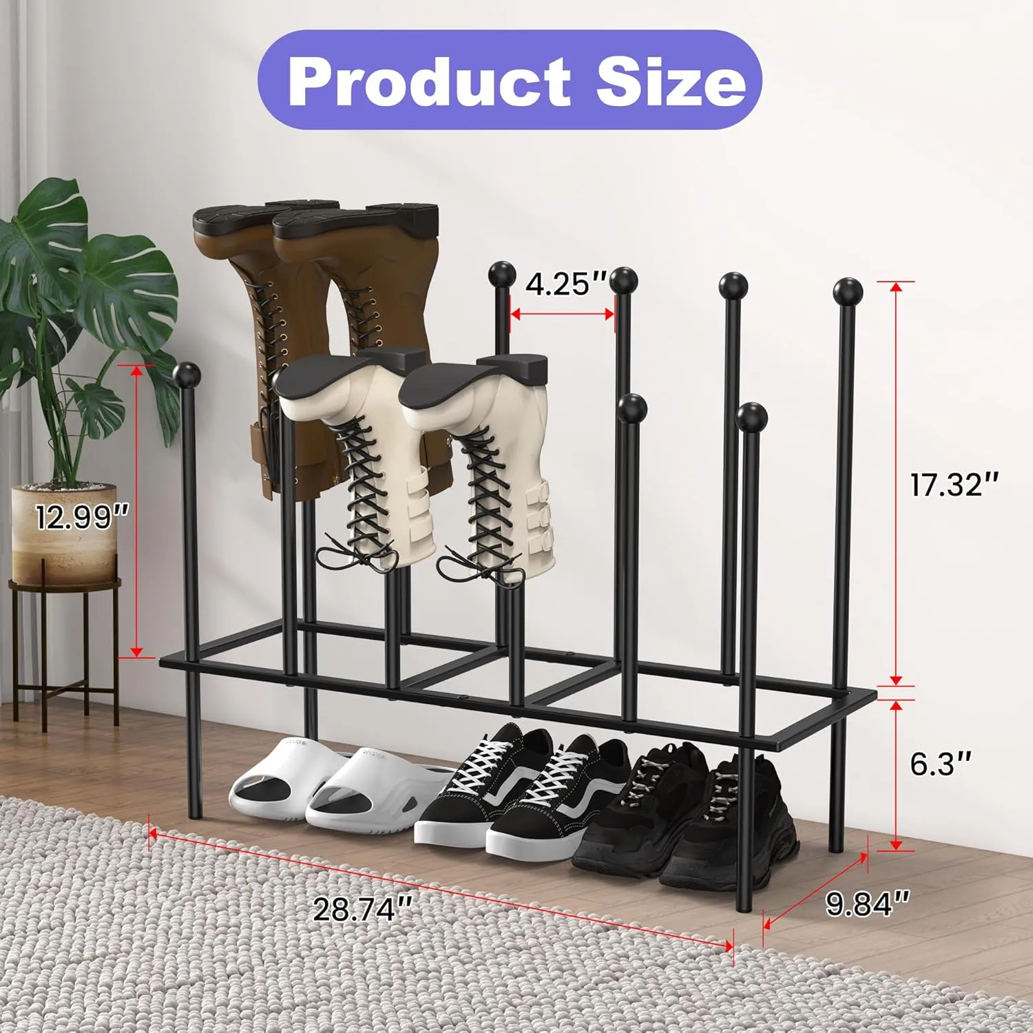 Boot Rack Free Standing Shoe Racks Shoe Storage Fit for 6 Pairs Boots Rack Organizer Boot Holders to Keep Them Straight for Dorm Room Closet Entryway Bedroom Patio Outdoor Hallway