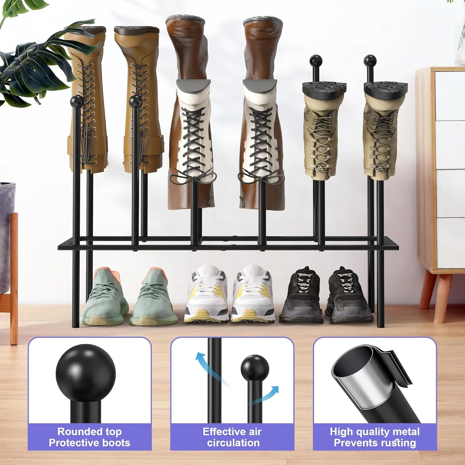 Boot Rack Free Standing Shoe Racks Shoe Storage Fit for 6 Pairs Boots Rack Organizer Boot Holders to Keep Them Straight for Dorm Room Closet Entryway Bedroom Patio Outdoor Hallway