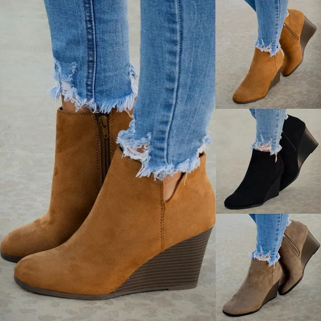 Boots for Women Suede Flat Short Ankle Booties Retro Fringe Boots Winter Round Toe Roman Fringe Short Flat Shoes