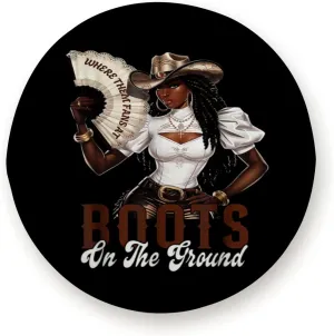 Boots On The Ground Shirt Where Them Fans At Black Cowgirl for Trailer RV SUV Truck Camper Travel Trailers Accessories 17 inch