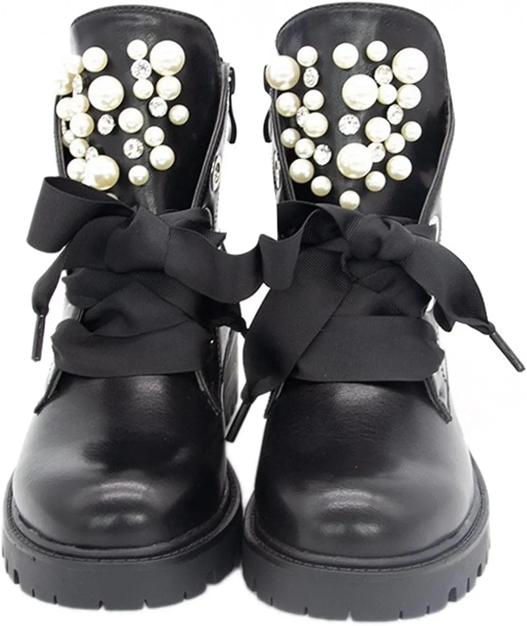 BORAMAX Sandals Cowboy Boots for Women Pearl Lace Up Platform Boots Slip On Ankle Booties Fashion Hiking Womens Boots