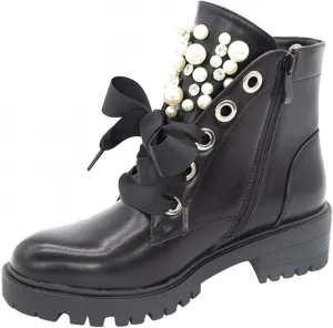 BORAMAX Sandals Cowboy Boots for Women Pearl Lace Up Platform Boots Slip On Ankle Booties Fashion Hiking Womens Boots