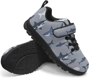 Boy Girl Shark Running Sneakers Adjustable Hook and Loop Walking Shoes Sports Tennis Sneaker