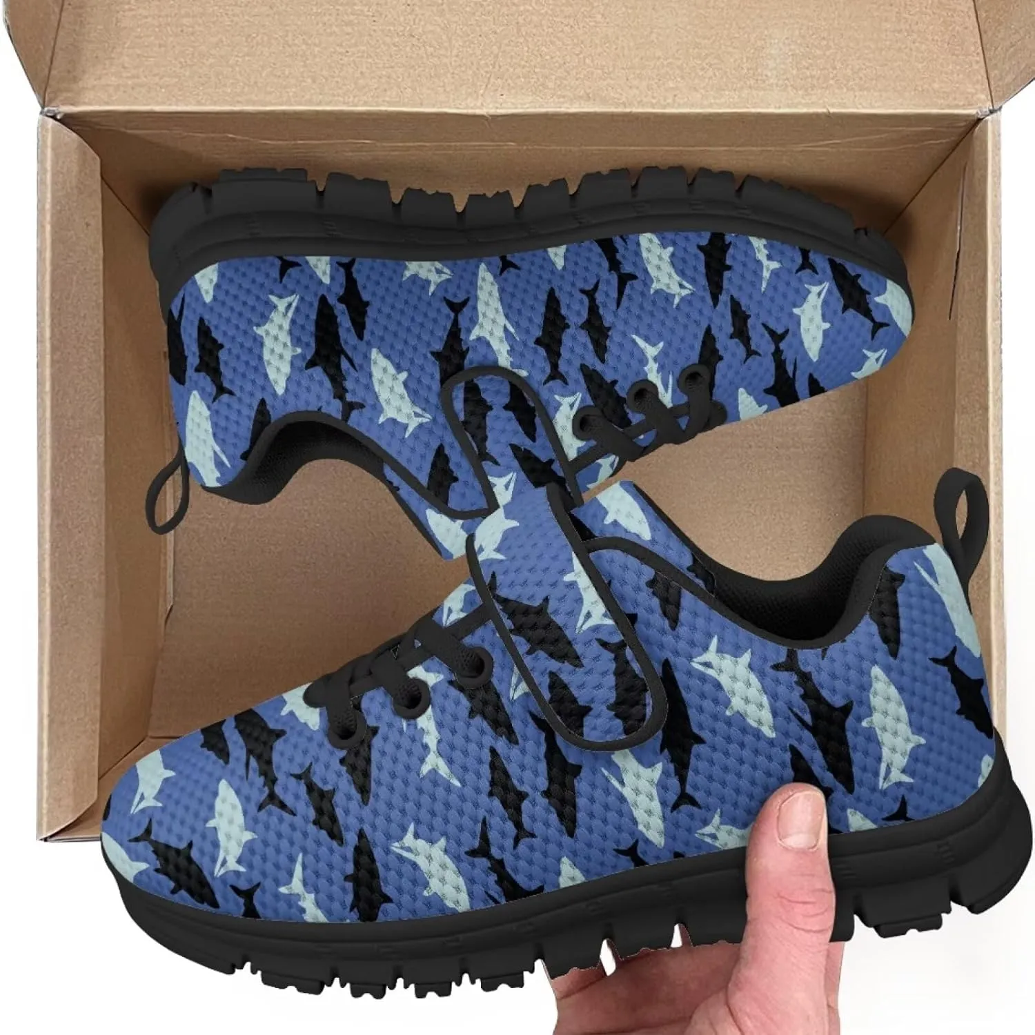 Boy Girl Shark Running Sneakers Adjustable Hook and Loop Walking Shoes Sports Tennis Sneaker
