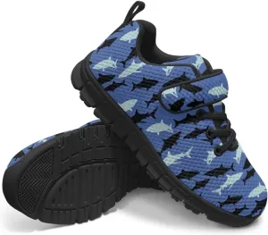 Boy Girl Shark Running Sneakers Adjustable Hook and Loop Walking Shoes Sports Tennis Sneaker