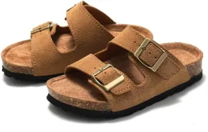 Boys Girls Summer Cork Footbed Slide Sandal, Arch Support Outdoor Suede Sandals with Adjustable Buckle for Toddler/Little Kid/Big Kid