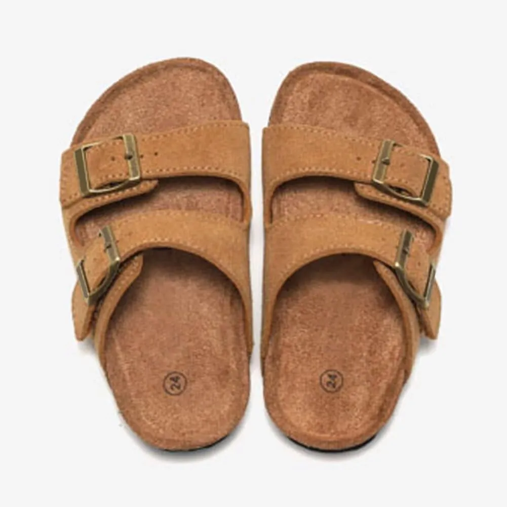 Boys Girls Summer Cork Footbed Slide Sandal, Arch Support Outdoor Suede Sandals with Adjustable Buckle for Toddler/Little Kid/Big Kid