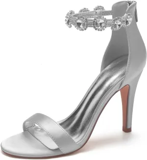 Bridal Shoes Stiletto Heels Wedding Shoes Open Toe High Heel Ankle Strap Brides Cristal Sandals Evening Formal Party Pump Dressy