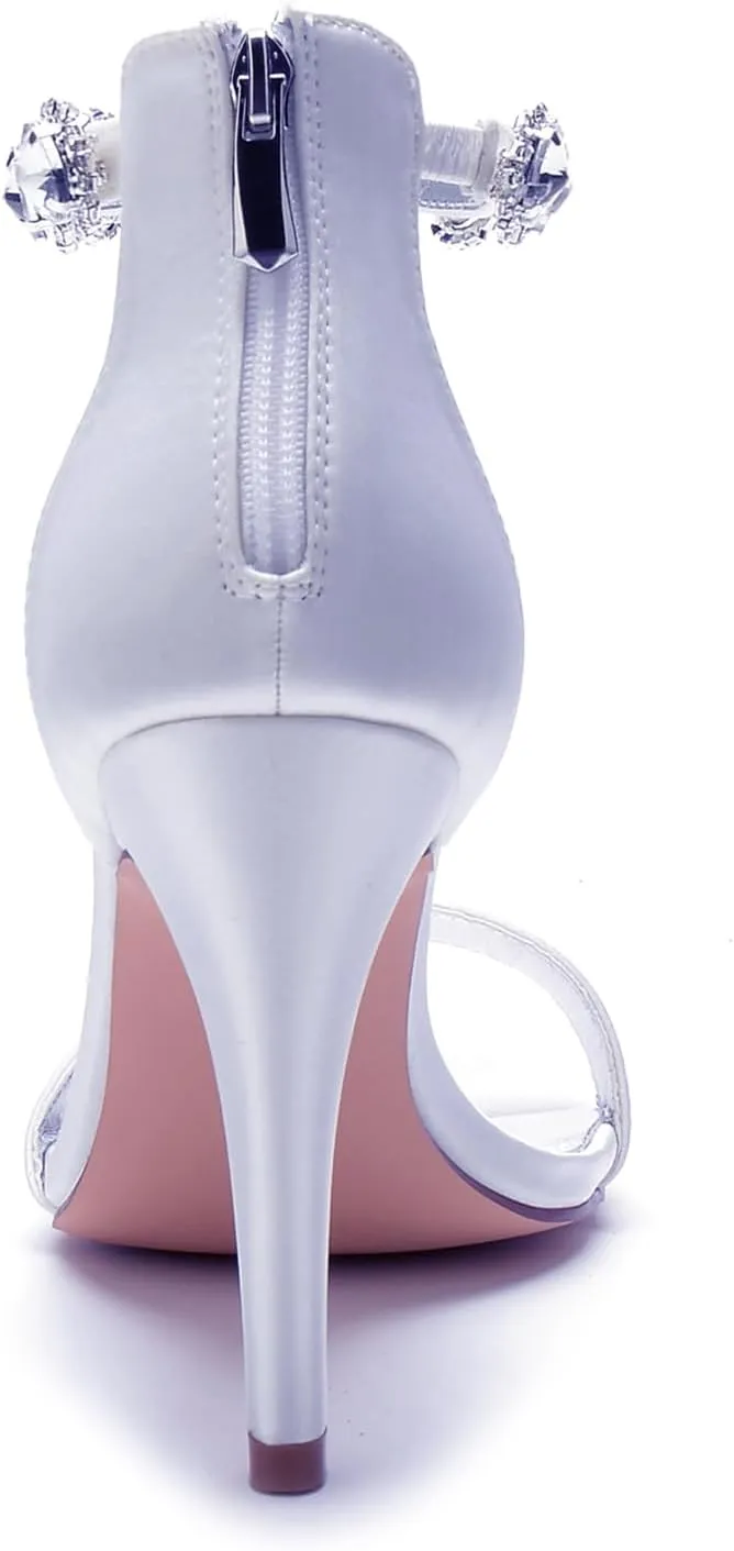 Bridal Shoes Stiletto Heels Wedding Shoes Open Toe High Heel Ankle Strap Brides Cristal Sandals Evening Formal Party Pump Dressy
