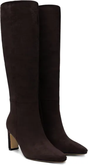 Burgundy Knee High Boots for Women Square Toe Chunky Heeled Boots Fall Dress Elastic Tall Boots with Zipper