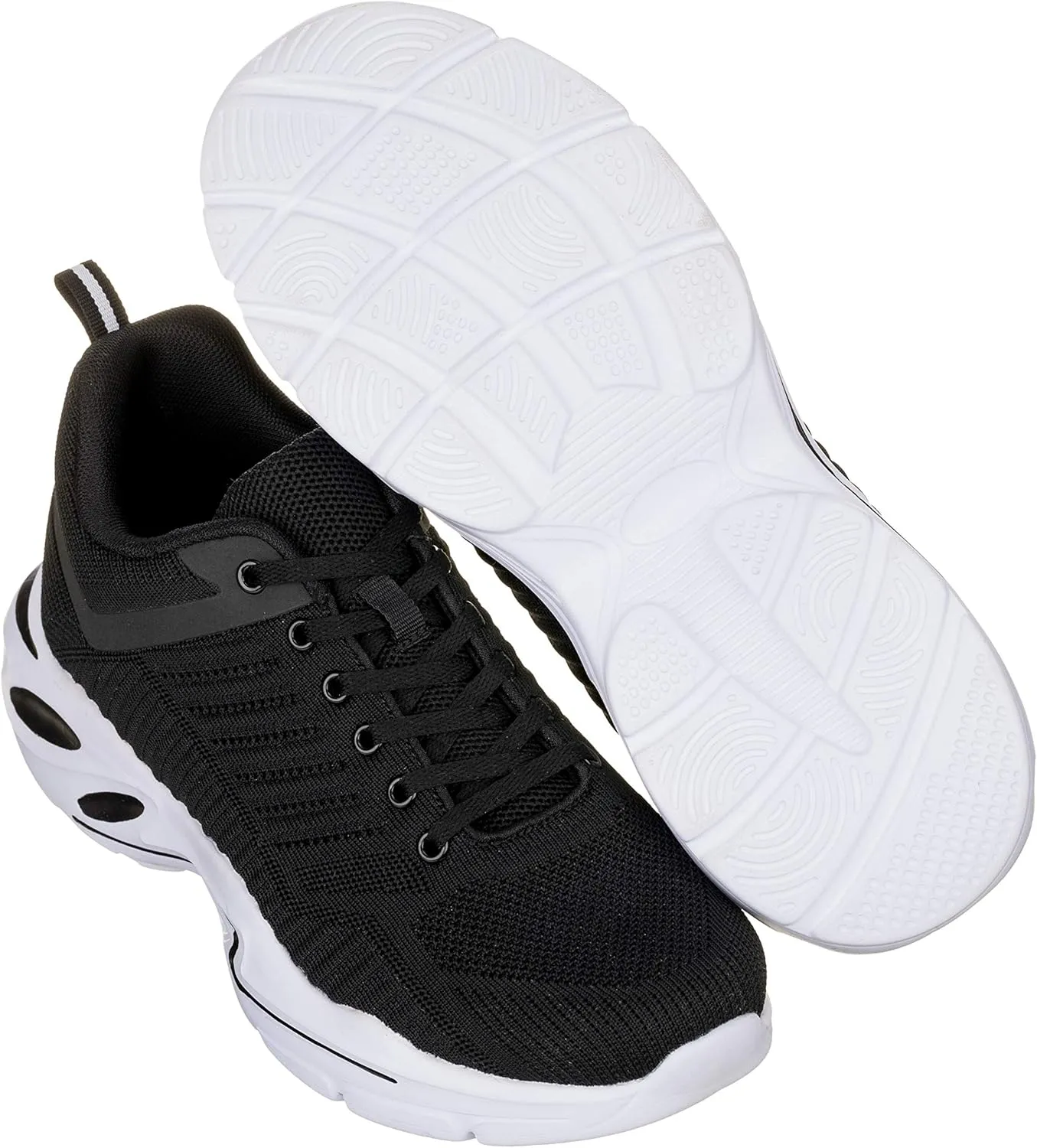 CALTO Men's Invisible Height Increasing Elevator Shoes - Black/White Super Lightweight Sporty Sneakers - 2.6 Inches Taller - Q330 - Size 9.5 D(M) US