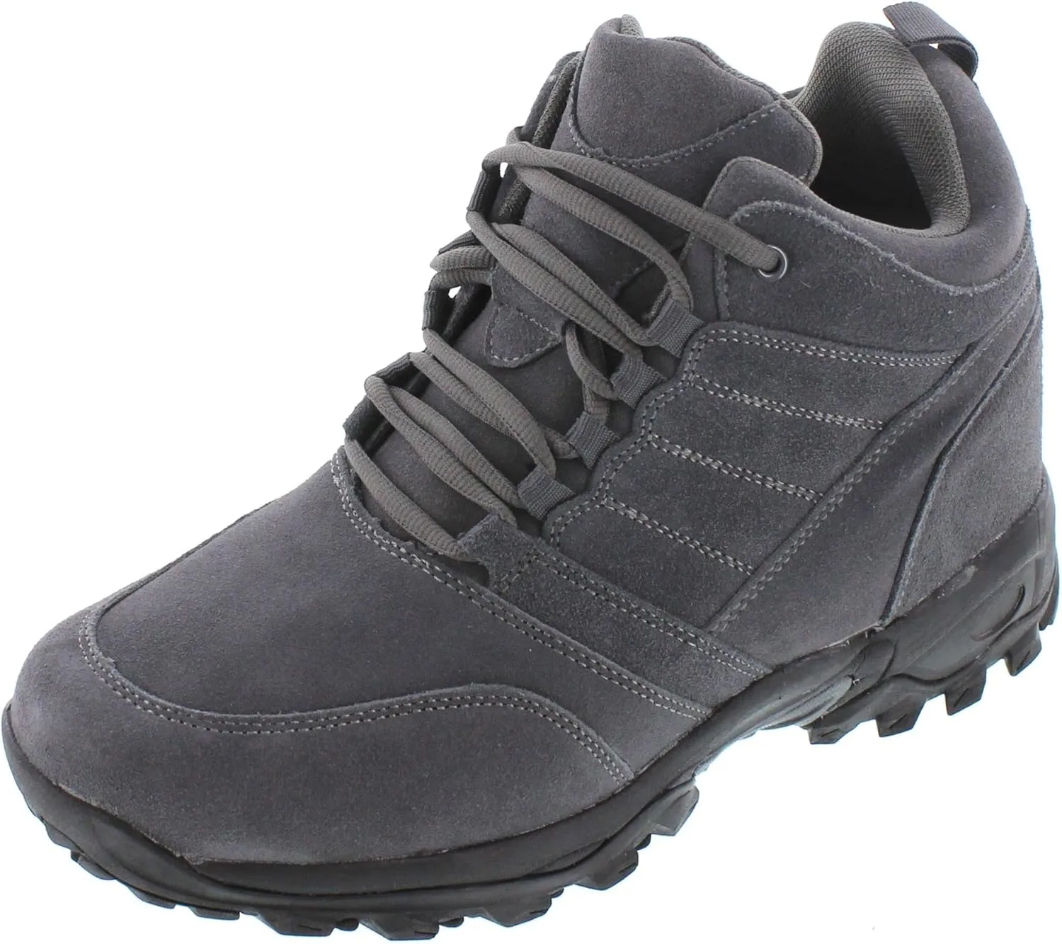 CALTO Men's Invisible Height Increasing Elevator Shoes - Grey Suede Lace-up Hiking Boots - 4 Inches Taller - H0032 - Size 11 D(M) US
