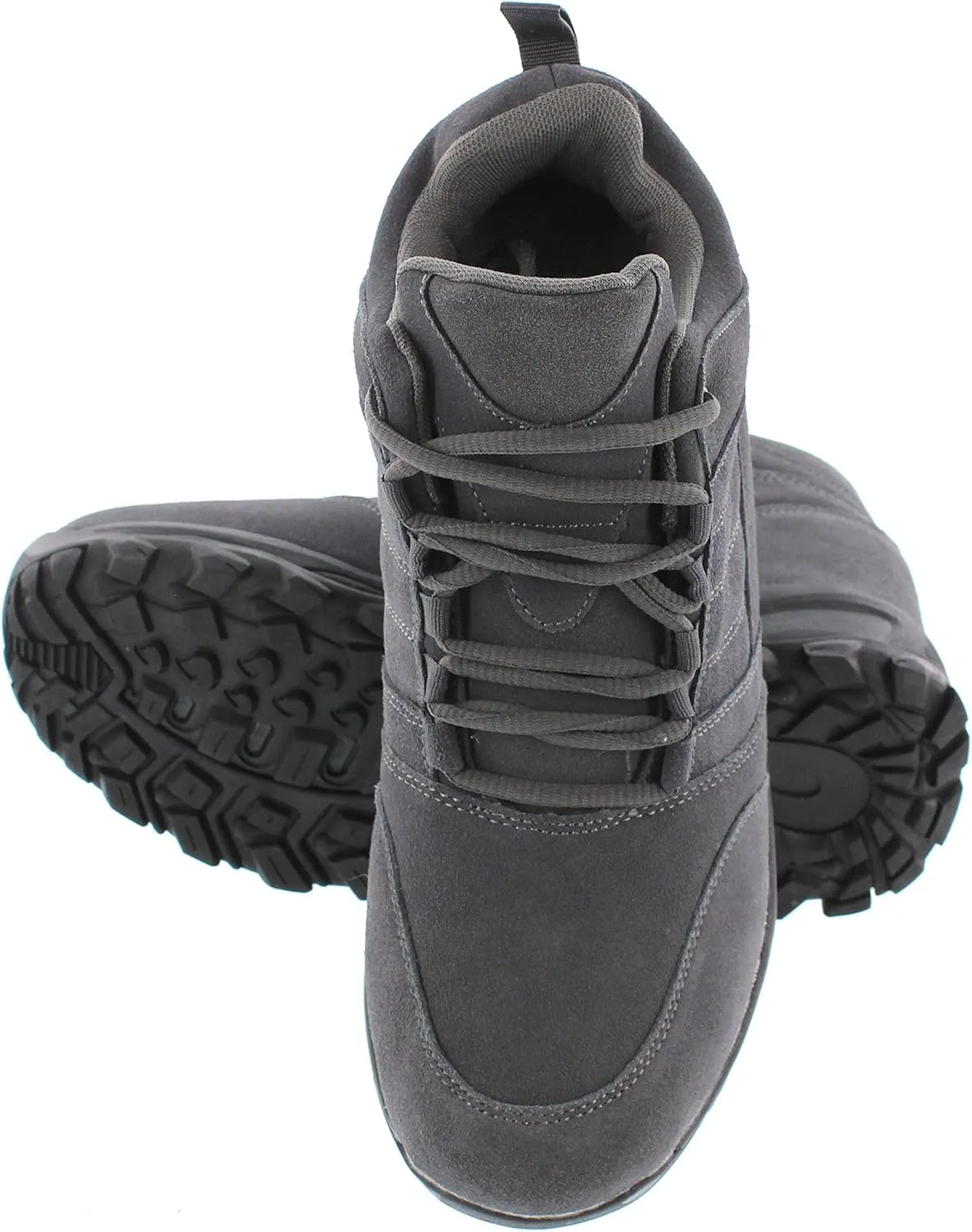 CALTO Men's Invisible Height Increasing Elevator Shoes - Grey Suede Lace-up Hiking Boots - 4 Inches Taller - H0032 - Size 11 D(M) US