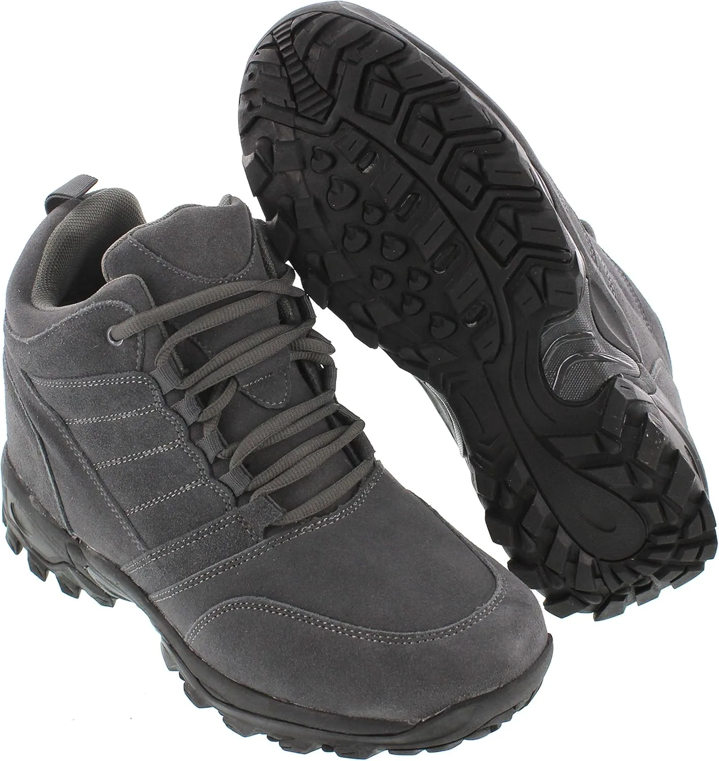 CALTO Men's Invisible Height Increasing Elevator Shoes - Grey Suede Lace-up Hiking Boots - 4 Inches Taller - H0032 - Size 11 D(M) US