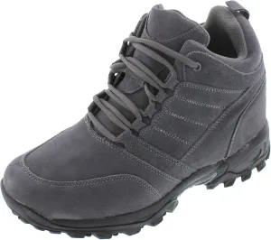 CALTO Men's Invisible Height Increasing Elevator Shoes - Grey Suede Lace-up Hiking Boots - 4 Inches Taller - H0032 - Size 11 D(M) US