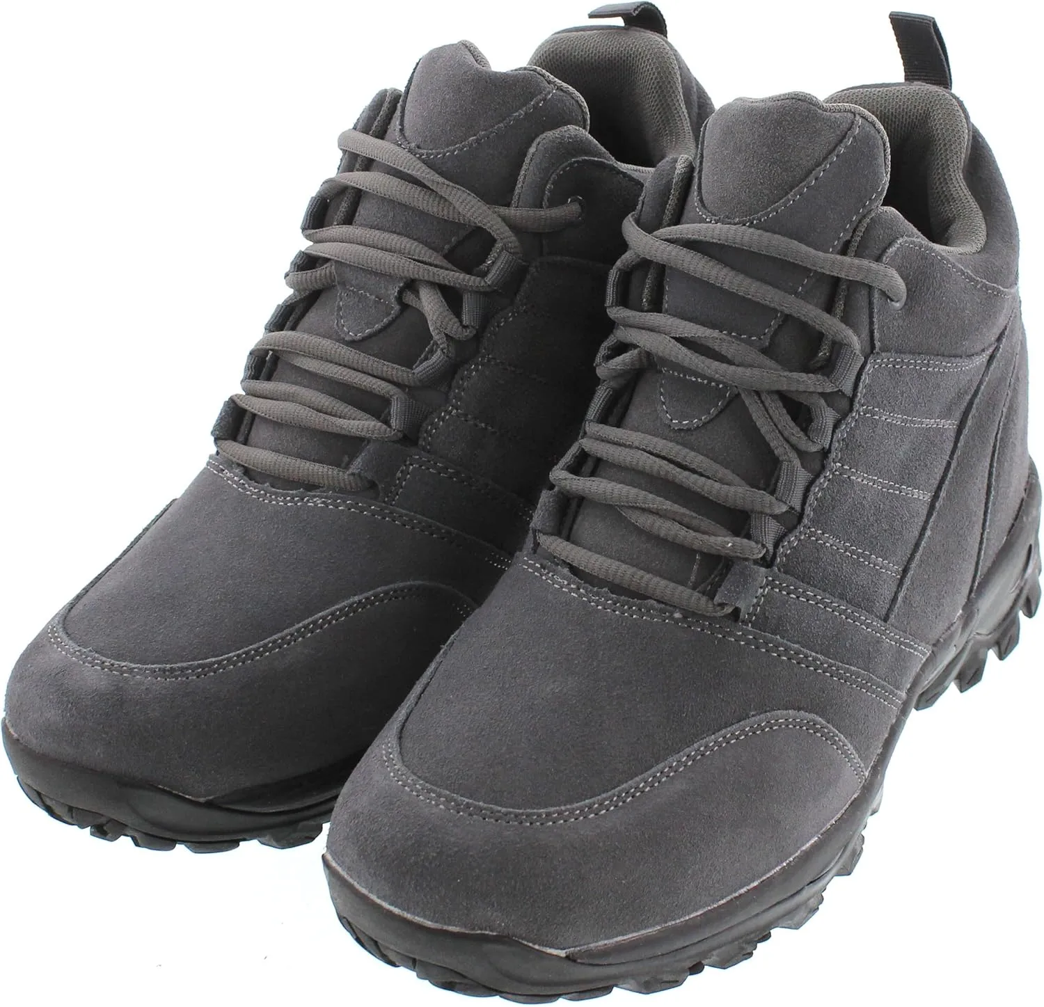 CALTO Men's Invisible Height Increasing Elevator Shoes - Grey Suede Lace-up Hiking Boots - 4 Inches Taller - H0032 - Size 11 D(M) US