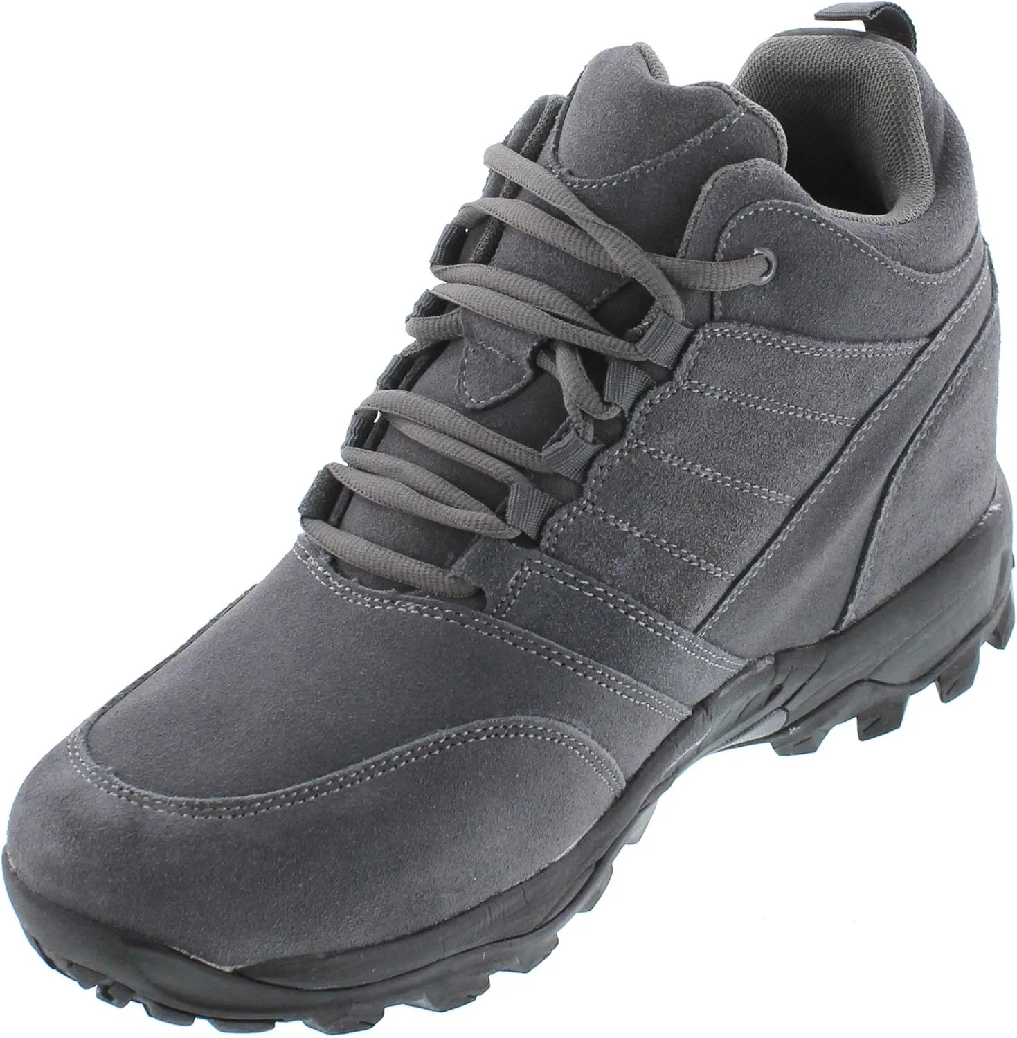 CALTO Men's Invisible Height Increasing Elevator Shoes - Grey Suede Lace-up Hiking Boots - 4 Inches Taller - H0032 - Size 11 D(M) US