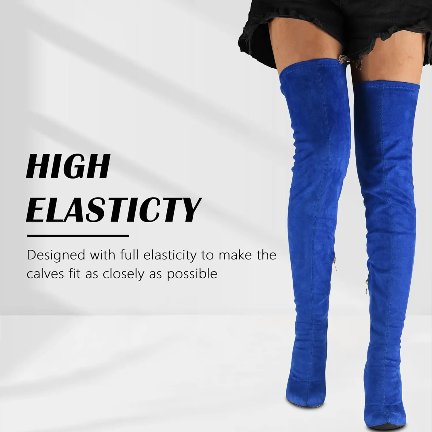 CAMSSOO Women's Thigh High Boots Faux Suede Elasticity Heels Over The Knee Boots Side Zip Pointed Toe Fashion Sexy Winter Stiletto Knee High Boots