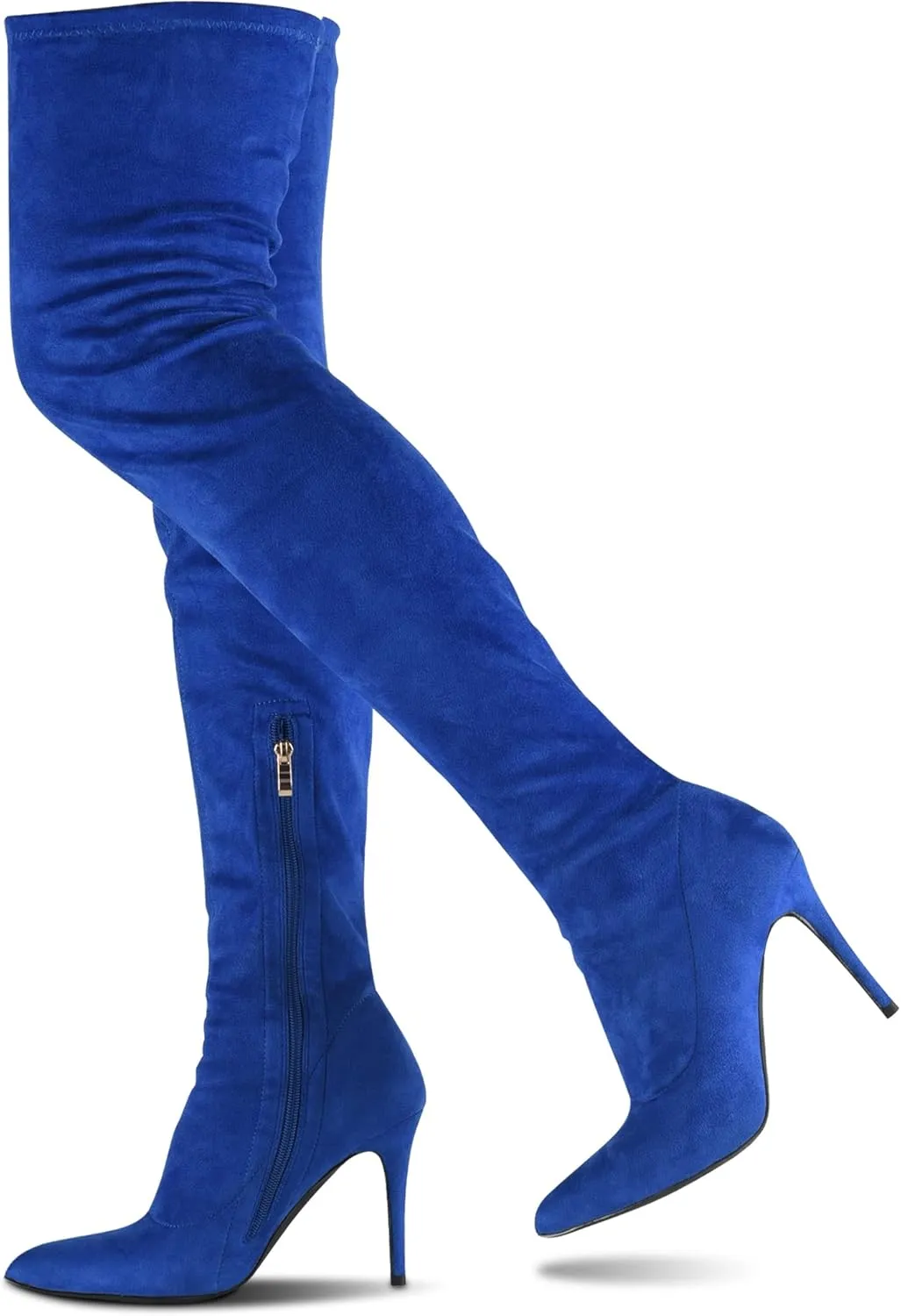 CAMSSOO Women's Thigh High Boots Faux Suede Elasticity Heels Over The Knee Boots Side Zip Pointed Toe Fashion Sexy Winter Stiletto Knee High Boots