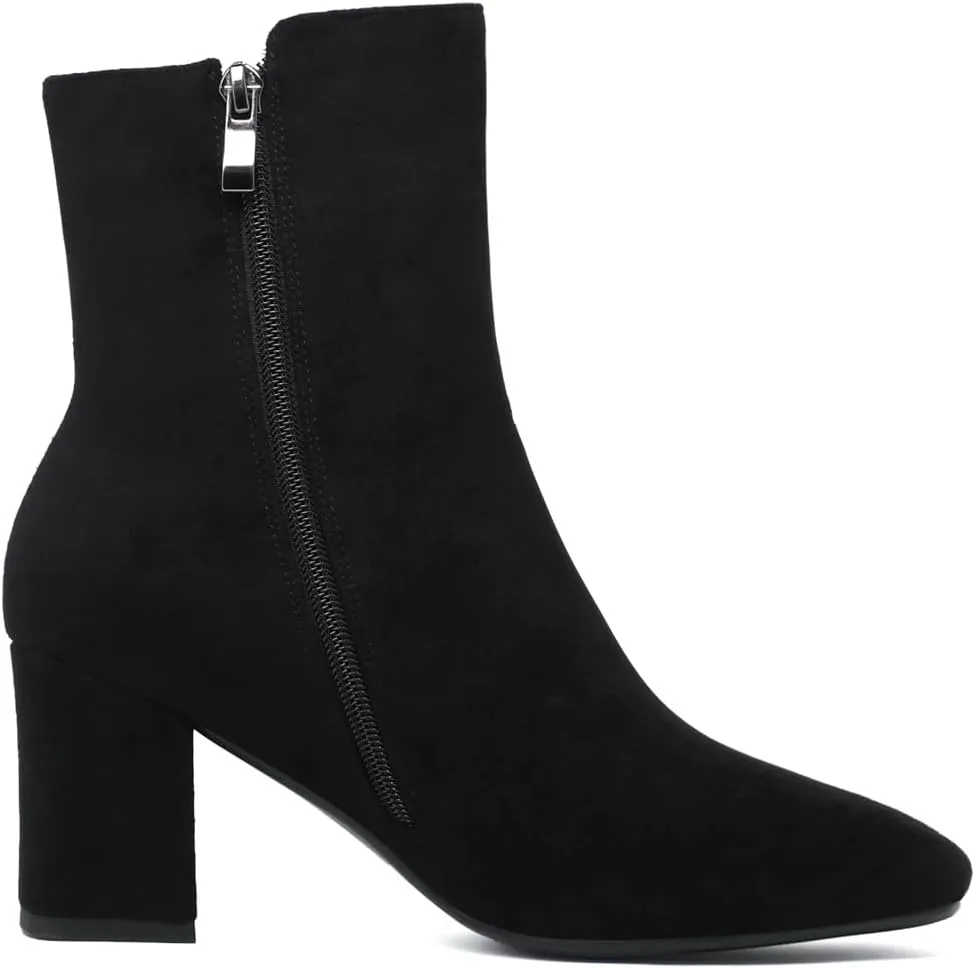 Caradise Womens High Chunky Heeled Boots Zip Up Square Toe Ankle Booties