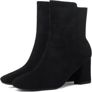 Caradise Womens High Chunky Heeled Boots Zip Up Square Toe Ankle Booties