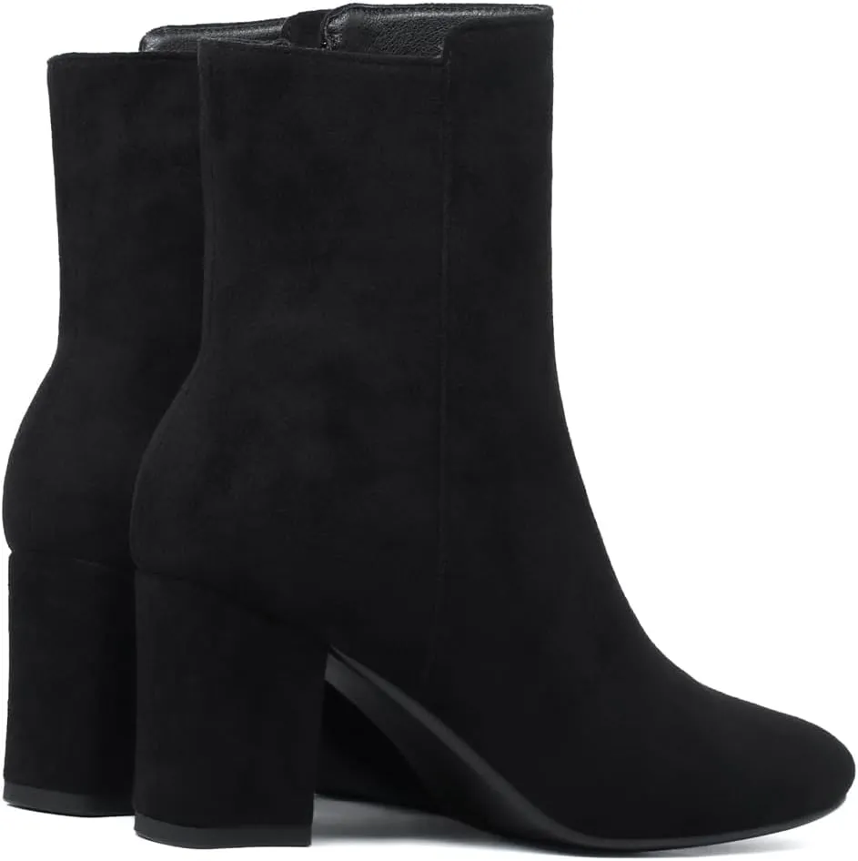 Caradise Womens High Chunky Heeled Boots Zip Up Square Toe Ankle Booties
