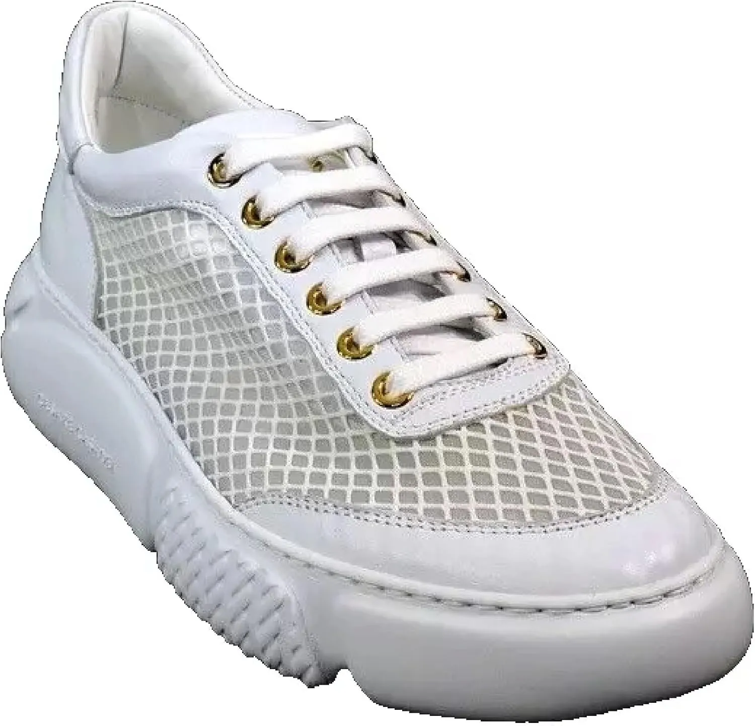 Casadei Women's White Leather Fashion Sneakers with Mesh Design